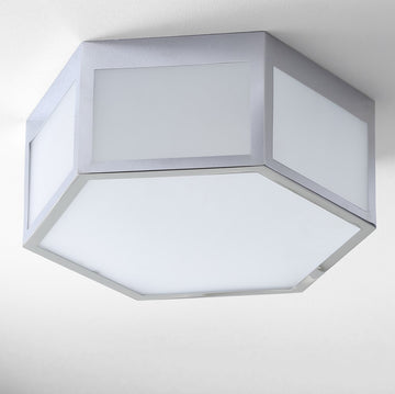 Minimo Hexagon Metal/Frosted Glass LED Flush Mount - JONATHAN Y